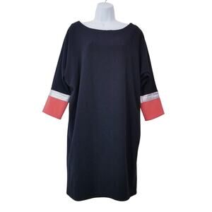 Helene Berman London Dolman Sleeves Boxy Shift Dress Metallic Cuff Boatneck